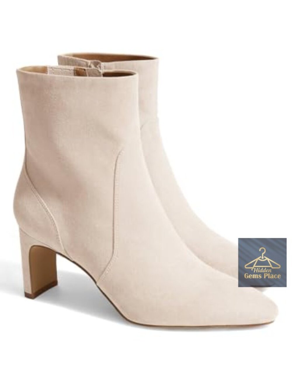 Coutgo Womens Chunky Low Heel Ankle Boots Square Pointed Toe Faux Suede